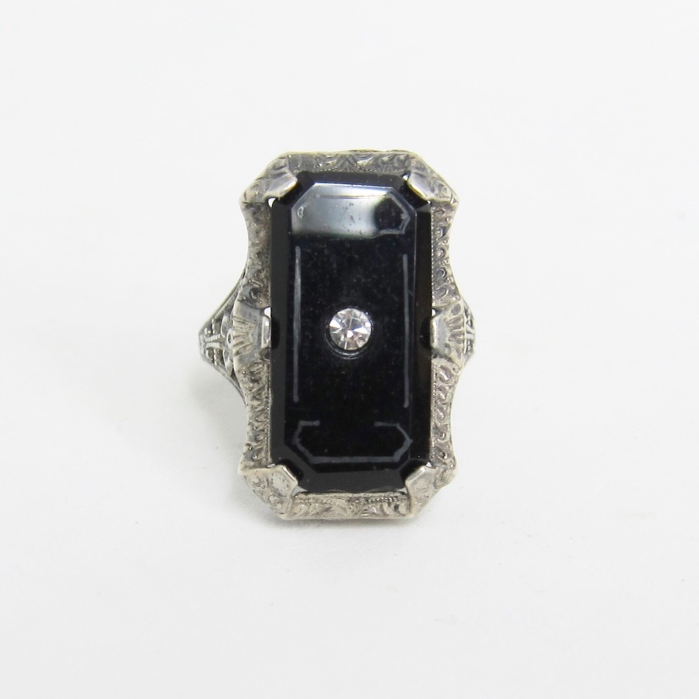 Antique Sterling Silver Ring with Black Enamel